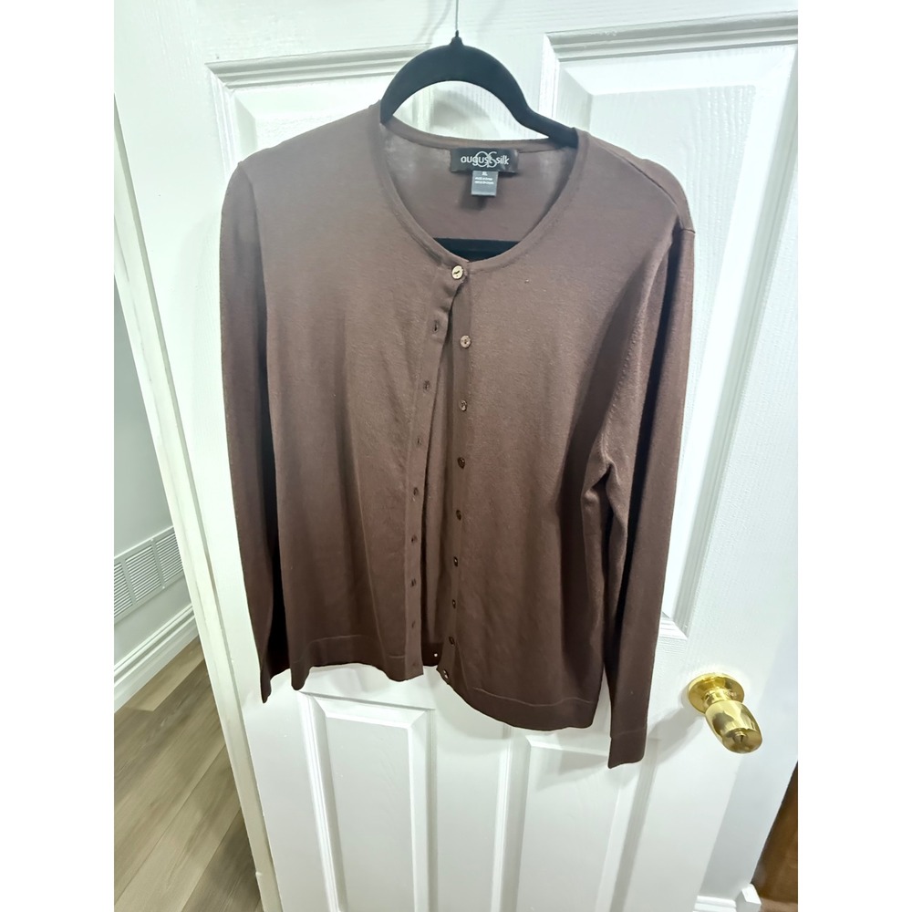 August Silk Womens XL Brown Button Front Cardigan Long Sleeve Knit Sweater